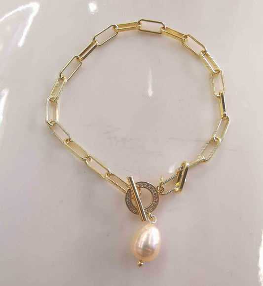 Pulsera Bañado en Oro 18K Colgante Perla Rio