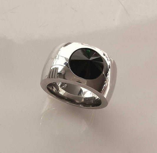 Anillo Plat.Piedra Redonda Negro