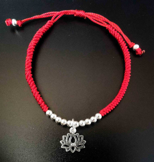 Pulsera Plata925 Hilo Rojo Flor de Loto