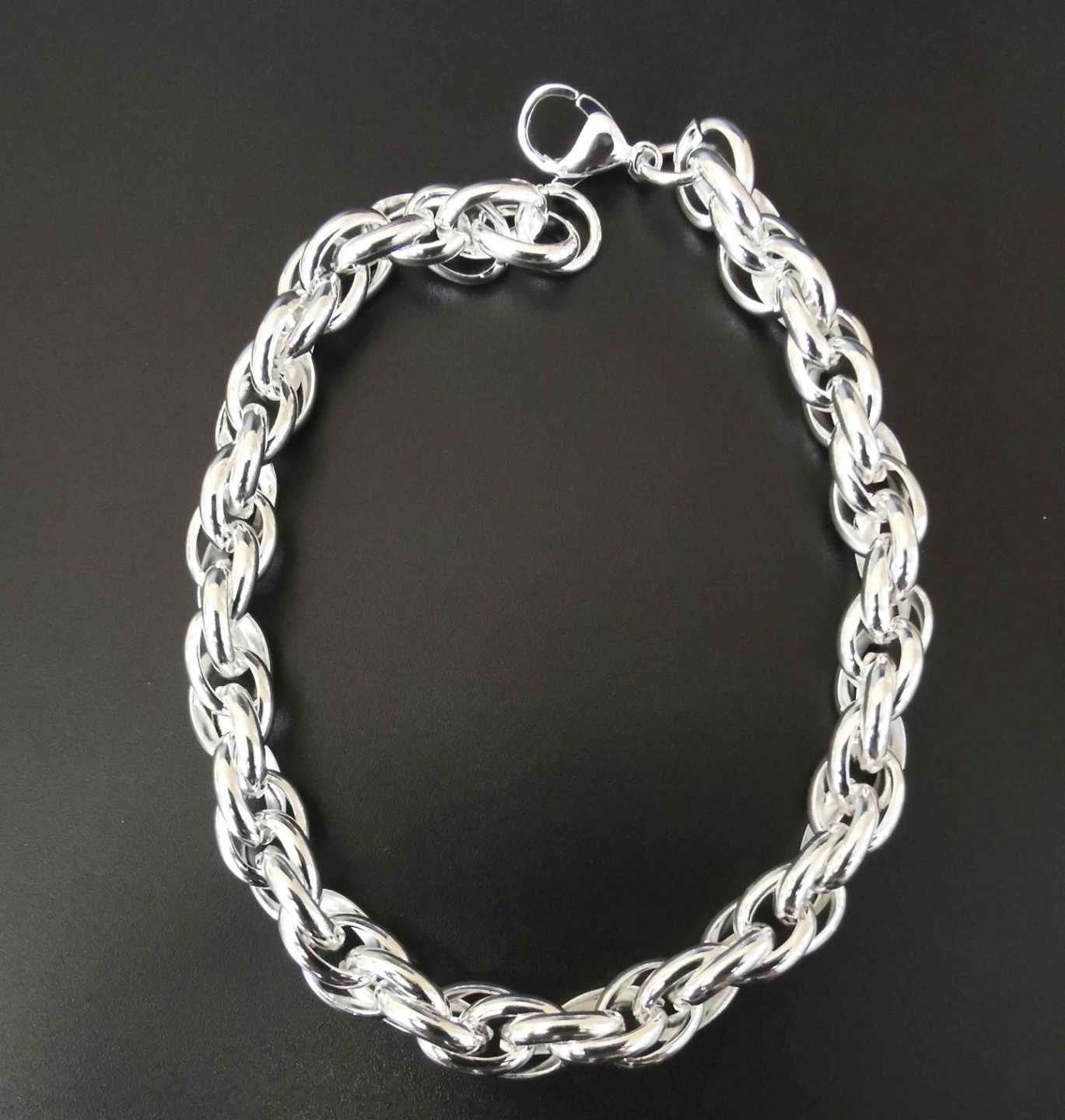 Pulsera Acero Inoxitable Bañado en Plata Entrelazado Grueso 