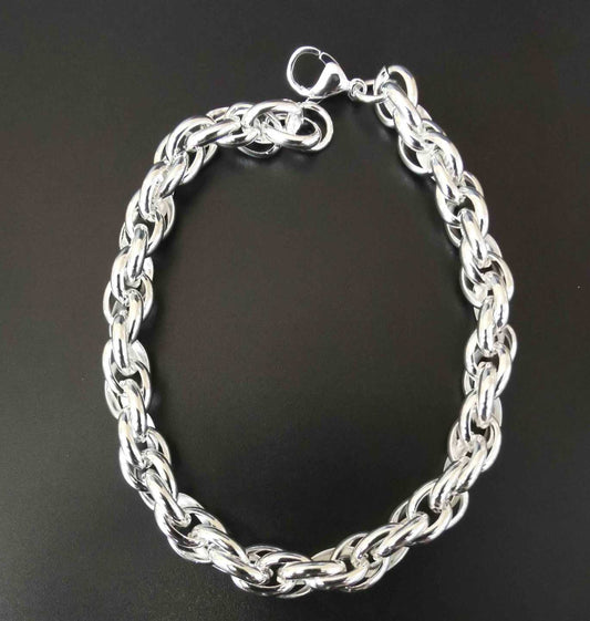 Pulsera Acero Inoxitable Bañado en Plata Entrelazado Grueso 