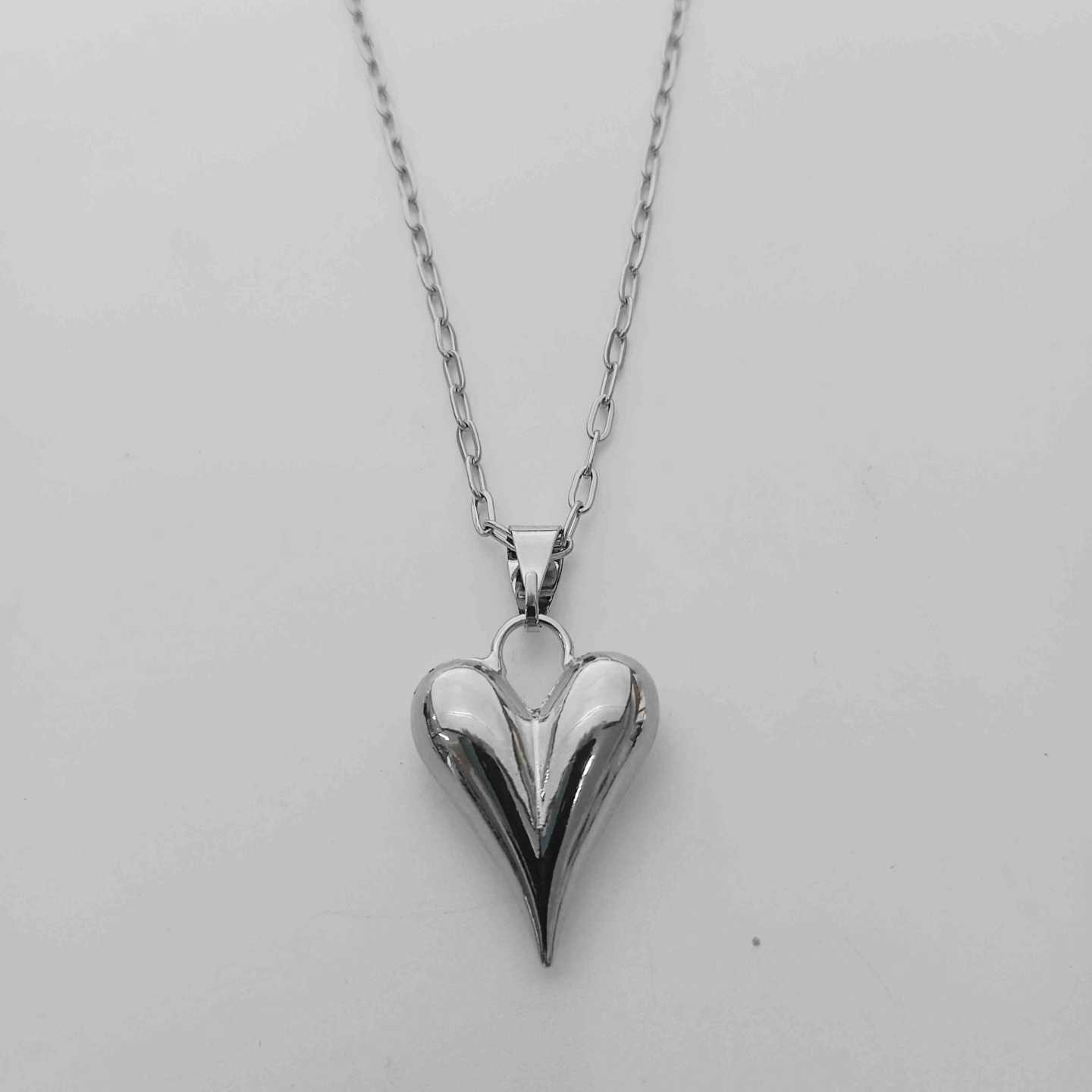 Collar Acero Inoxitable Plateada Colgante Corazon 