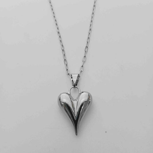 Collar Acero Inoxitable Plateada Colgante Corazon 