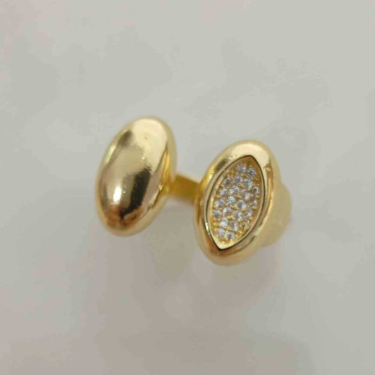 Anillo Bañado en Oro 1 Ovalo Circones y 1 Ovalo Liso Ajustable