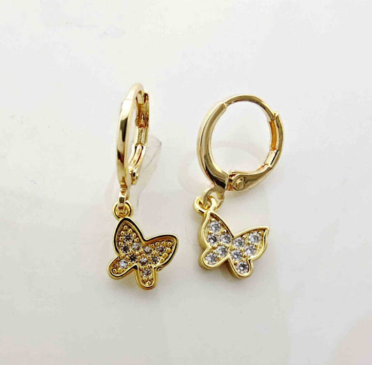 Aro Argolla Bañado en Oro 18k con Colgante Mariposa de Circones