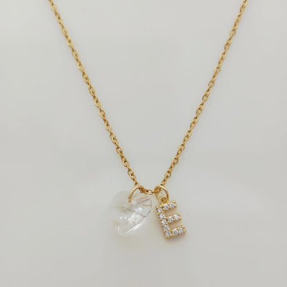 Collar Acero Quirurgico Dorado Colgante Letra Circones y Cristal Corazon 45cm