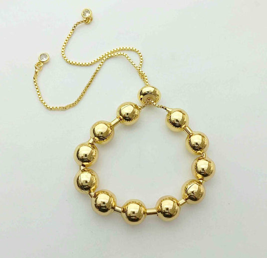 Pulsera Bañado en Oro Pelotita Ajustable 8mm