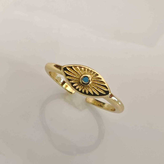 Anillo Bañado en Oro Sol Azul Pequeño Ajustable