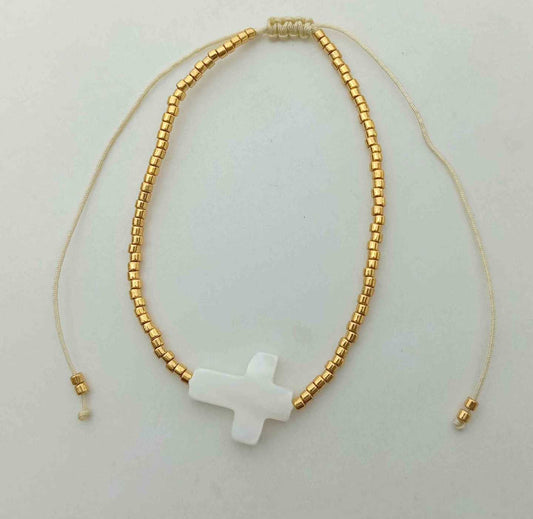 Pulsera Miyuki Dorado Cruz Nacar