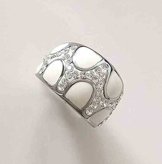 Oferta Anillo Plateado Esmalt Blanco