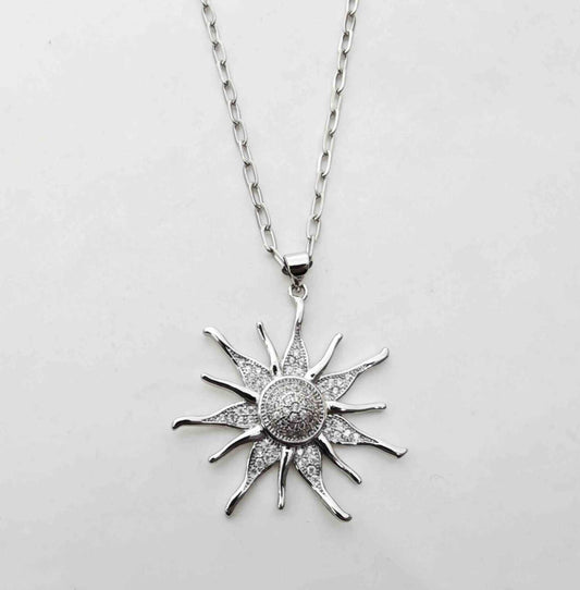Collar Bañado Plata Colgante Sol Cricones Sol
