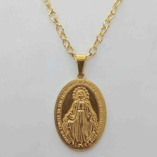 Collar Bañado en Oro Colgante Virgen Rallo 4.6x3cm Grande 70cm