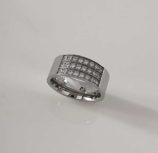 Anillo Plateado 4 corrida media circon