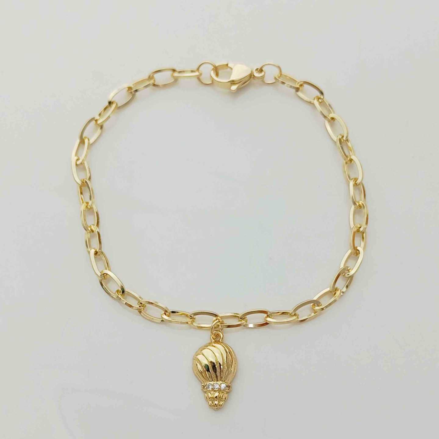 Pulsera Bañado en Oro Eslabon Colgante Concha del Mar