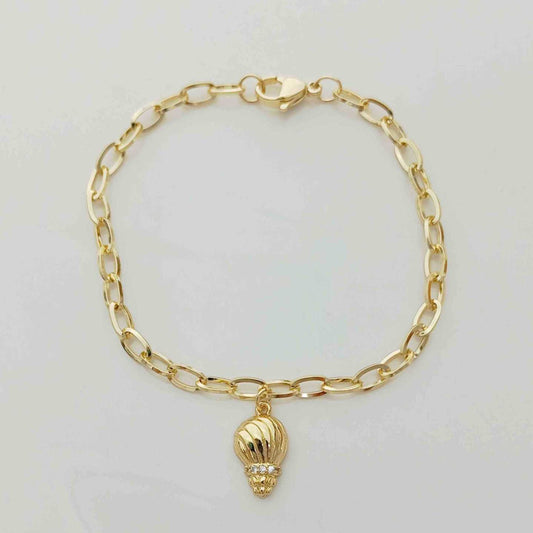 Pulsera Bañado en Oro Eslabon Colgante Concha del Mar