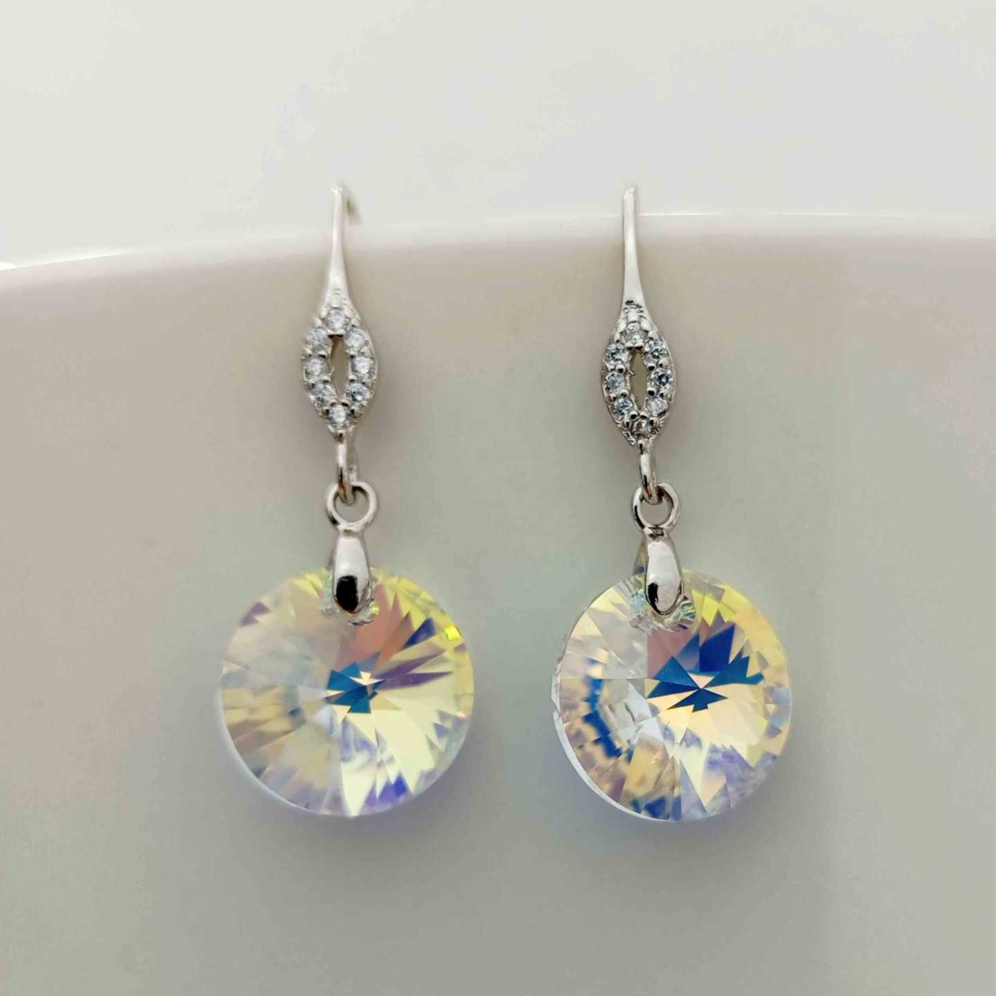 Aro Cancho Plata925 y  Cristal  Swarovski Elements Redondo Plano Tornasol 12mm