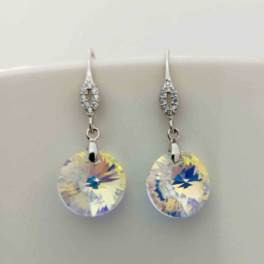 Aro Cancho Plata925 y  Cristal  Swarovski Elements Redondo Plano Tornasol 12mm