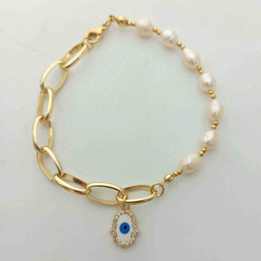 Pulsera Bañado en Oro Con Perla Rio