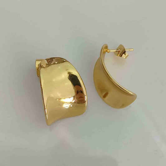 Aro de Acero Dorado Gota Cóncavo Liso 