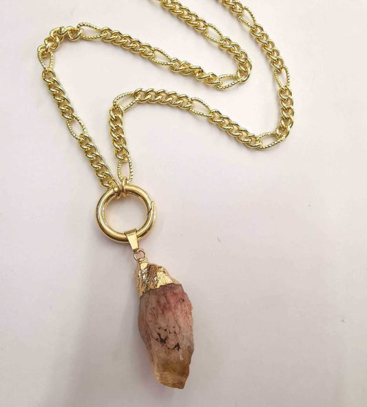 Collar Bañado Oro Colgande Pierdra Cuarzo Amarillo