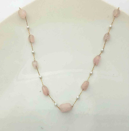 Collar de Acero Dorado Piedras Cuarzo 45+5cm 