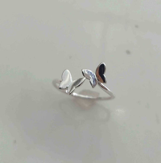 Anillo Plata925 2 Mariposas Abierta