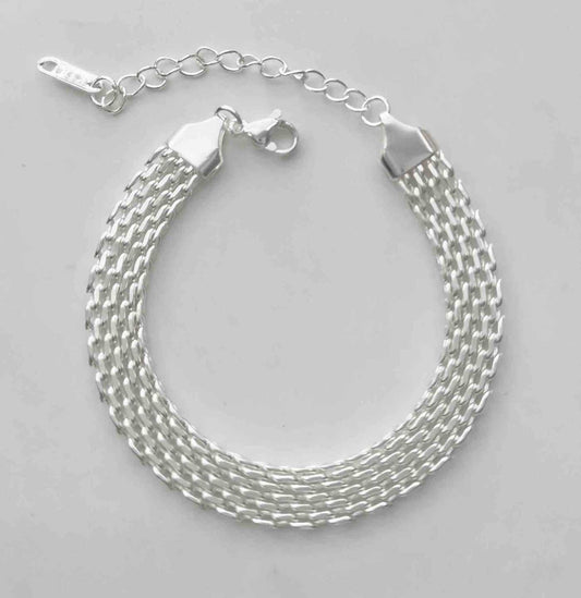 Pulsera Plateada Mallas Ancho