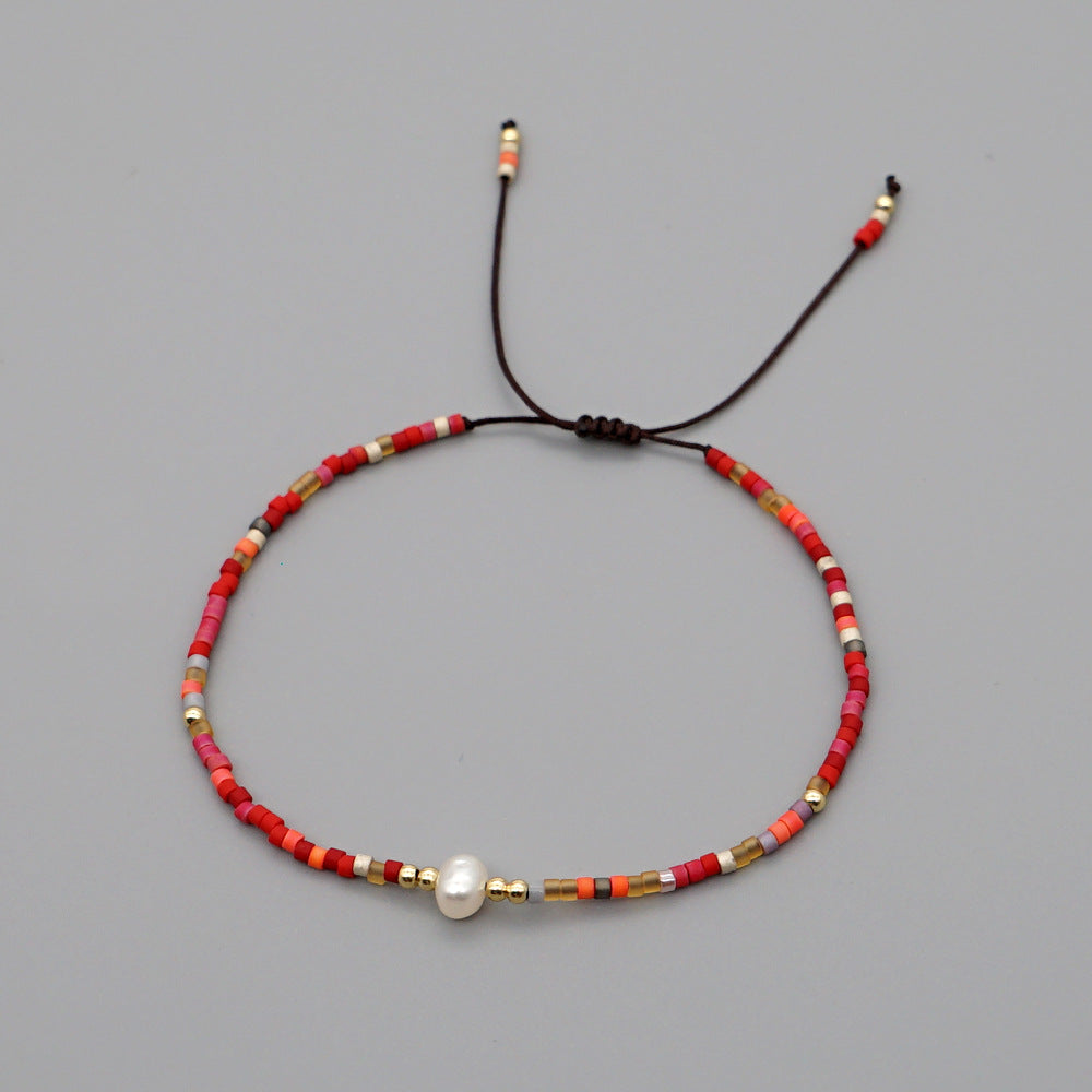 Pulsera Miyuki Rojo y Blanco Y Perla Rio