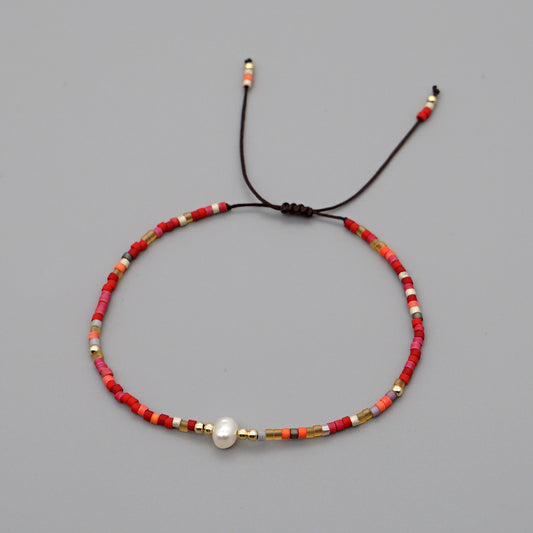 Pulsera Miyuki Rojo y Blanco Y Perla Rio
