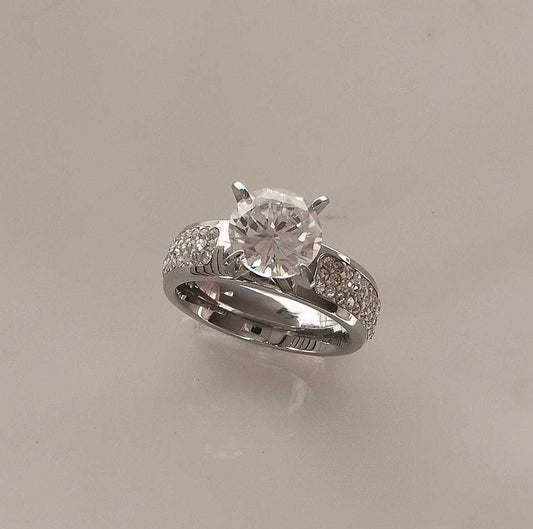 Anillo Acero inoxidable Plateado Solitario Costado Circones Greda