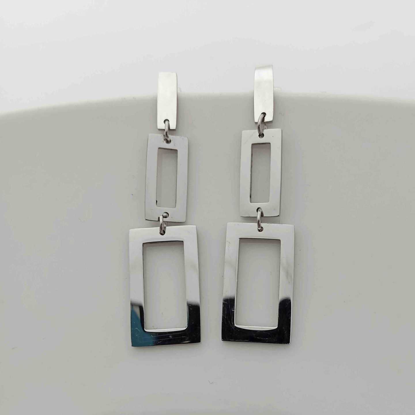 Aro Plateado Colgante Dos Rectangulos