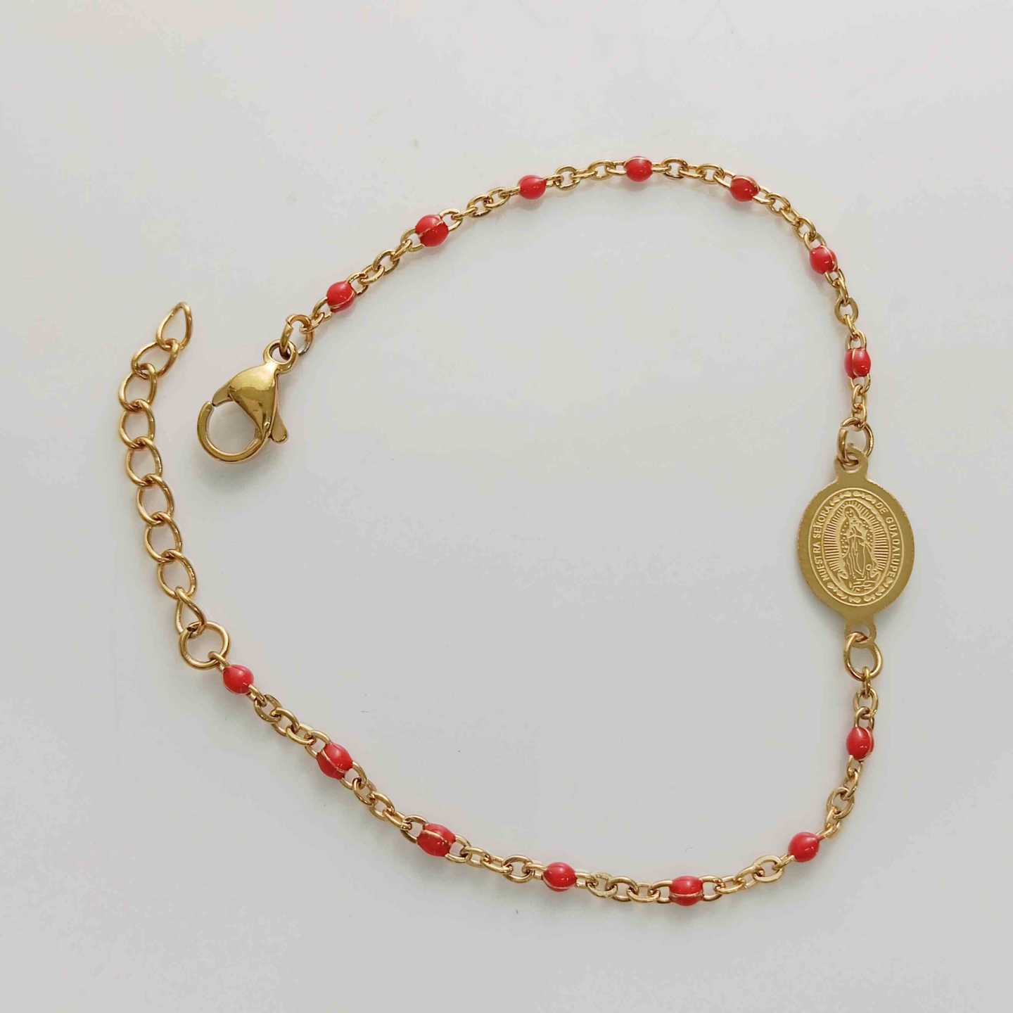 Pulsera Dorado Virgen Cuaralupe Cad. Plastica Colores