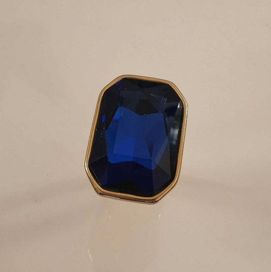Anillo Dorado Rectangulo Cristal Azul
