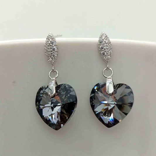 Aro Cancho Plata925 Circon Y Cristal Swarovski Elements Corazon Negro 14mm 