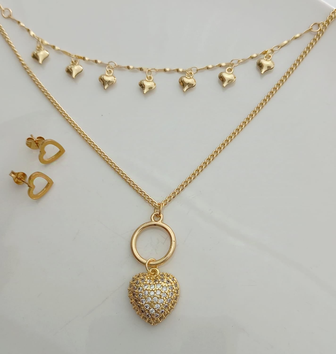 Conjuntos Dorado Dobles Corazon Circones y 7 Corazones