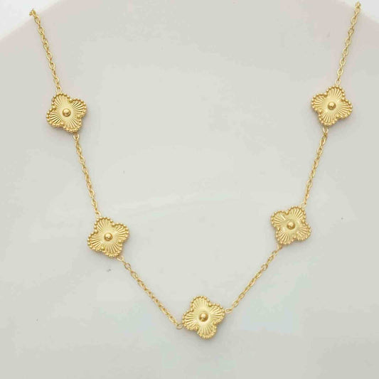 Collar de Acero Dorado  5 Treboles 40+5cm