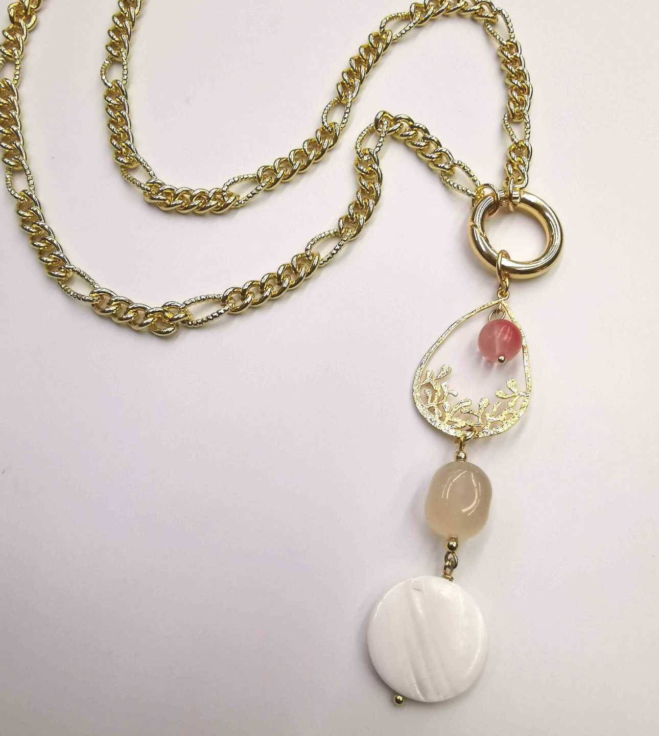 Collar Bañado Oro Colgante Piedra Larga