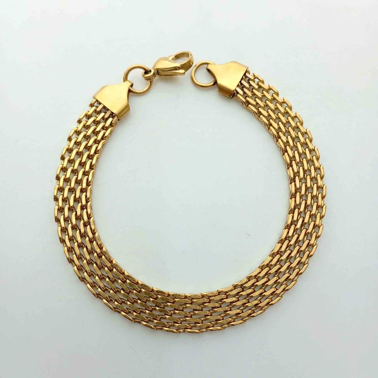 Pulsera Dorada y Plateada Cinta Malla Ancho