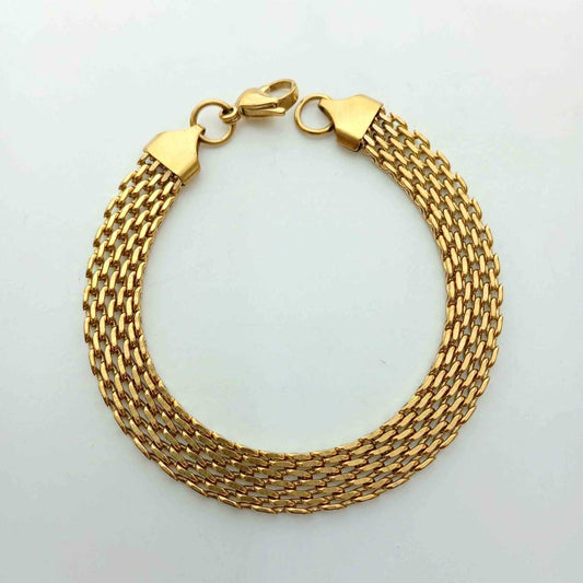 Pulsera Dorada y Plateada Cinta Malla Ancho