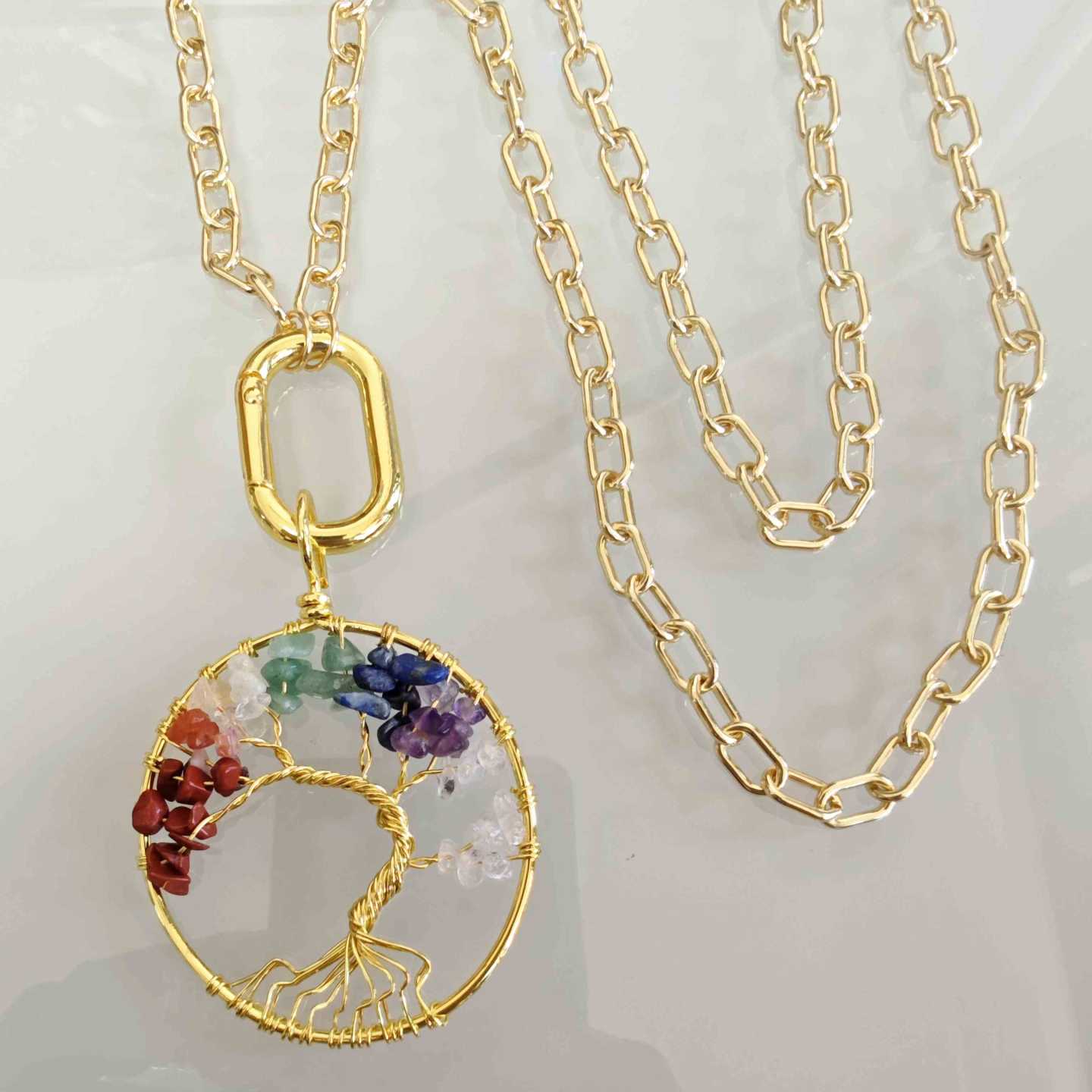 Collar Bañado Larga Arbol Piedras Grande 90cm