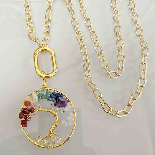 Collar Bañado Larga Arbol Piedras Grande 90cm