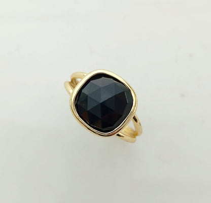 Anillo Bañado Oro Piedras Cuadrado
