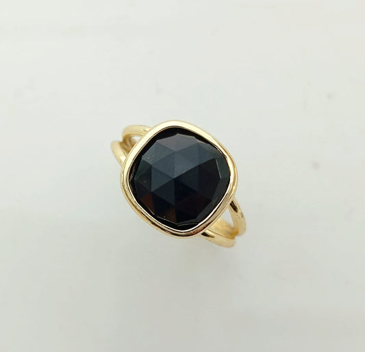 Anillo Bañado Oro Piedras Cuadrado