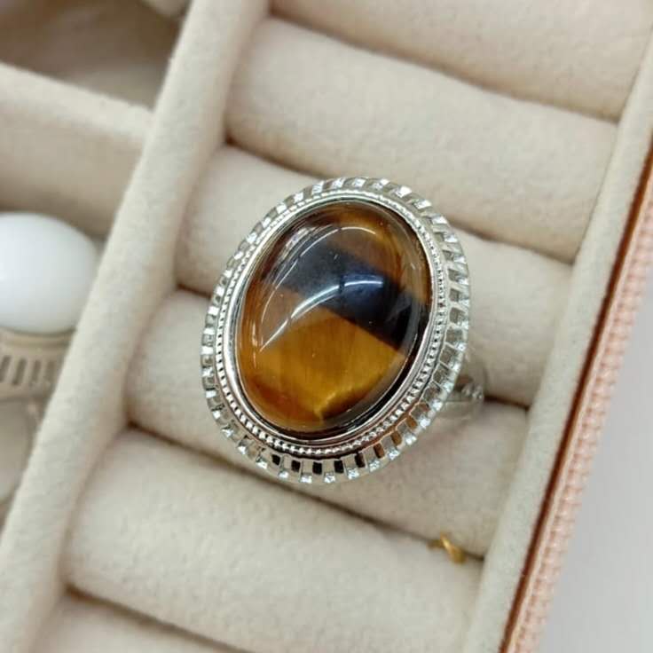 Anillo Bañado Plata Ovalo y Piedras Naturales