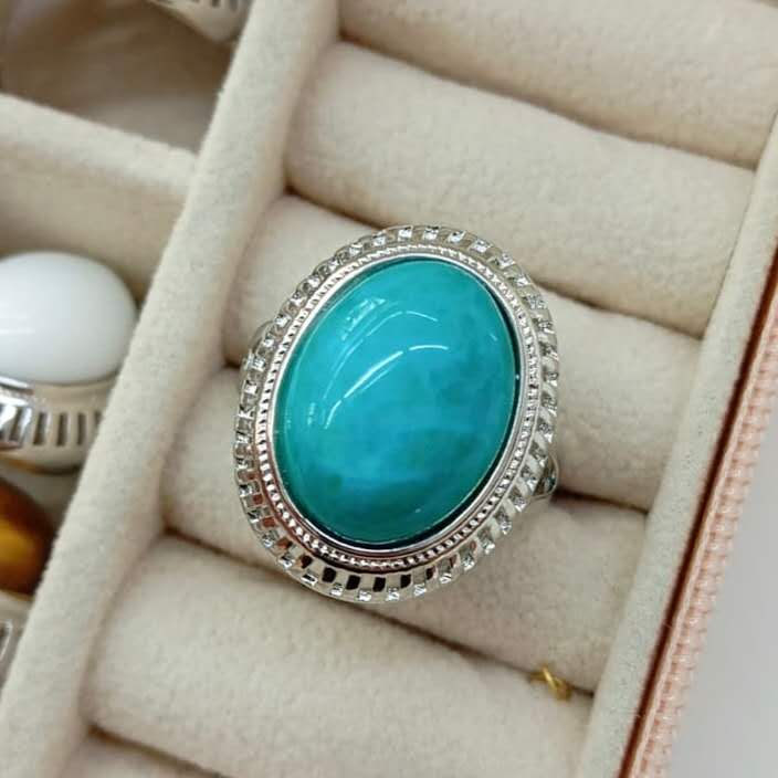 Anillo Bañado Plata Ovalo y Piedras Naturales