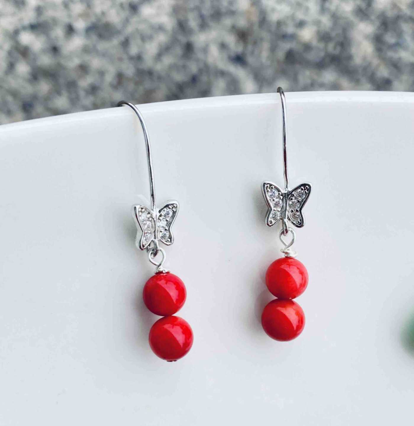 Aro Plata925 Mariposa y Piedra Coral