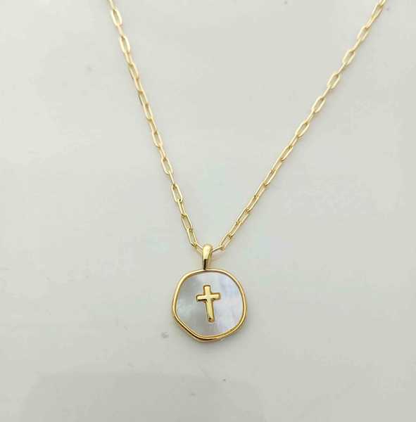 Collar Cobre Bañado en Oro 18k Cruz en Nacar