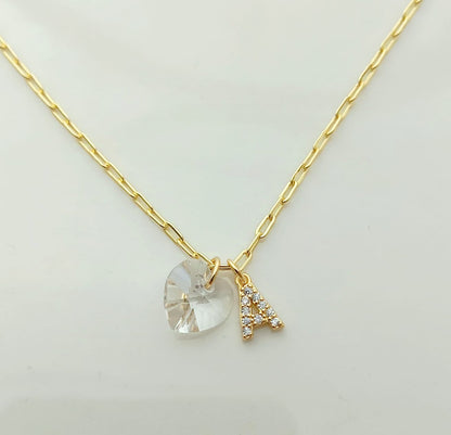 Collar Acero Quirurgico Dorado Colgante Letra Circones y Cristal Corazon 45cm