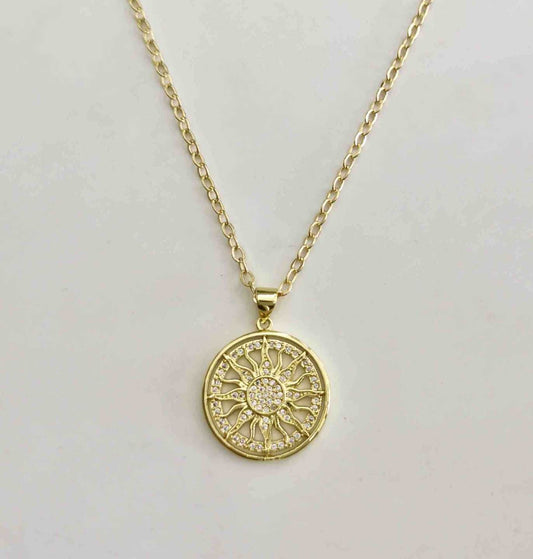 Collar Bañado Oro Colg. Redondo Sol Circones