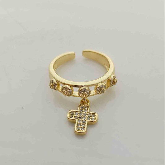 Anillo Bañado Oro 5 Pelotas Colgante Cruz Circones Ajustable 